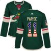 Adidas Minnesota Wild #11 Zach Parise Vihreä Kotiottelu Aito USA Flag Ommeltu NHL Paita – Naisten