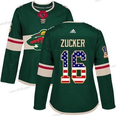 Adidas Minnesota Wild #16 Jason Zucker Vihreä Kotiottelu Aito USA Flag Ommeltu NHL Paita – Naisten