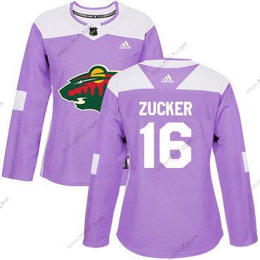 Adidas Minnesota Wild #16 Jason Zucker Violetti Aito Taistelee syöpää vastaan Ommeltu NHL Paita – Naisten