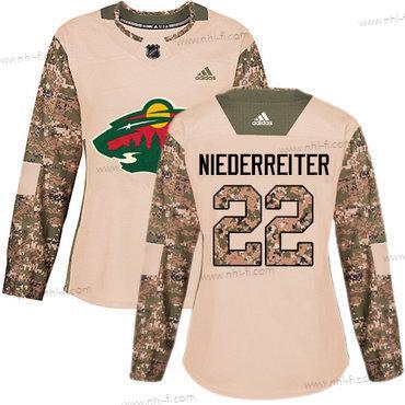 Adidas Minnesota Wild #22 Nino Niederreiter Maastokuvio Aito 2017 Veterans Day Ommeltu NHL Paita – Naisten