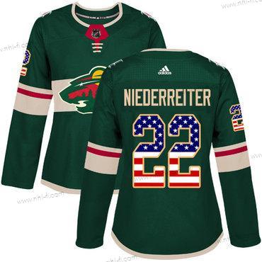 Adidas Minnesota Wild #22 Nino Niederreiter Vihreä Kotiottelu Aito USA Flag Ommeltu NHL Paita – Naisten