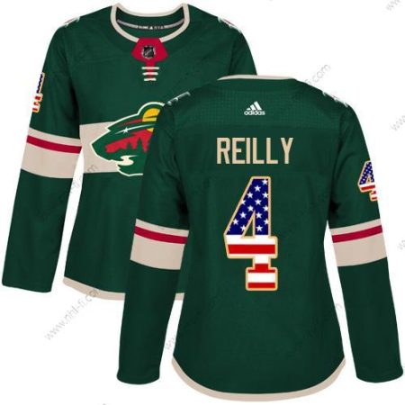 Adidas Minnesota Wild #4 Mike Reilly Vihreä Kotiottelu Aito USA Flag Ommeltu NHL Paita – Naisten