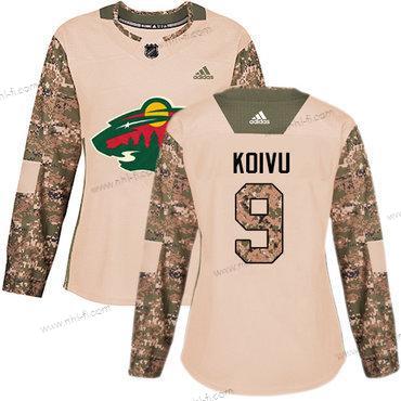 Adidas Minnesota Wild #9 Mikko Koivu Maastokuvio Aito 2017 Veterans Day Ommeltu NHL Paita – Naisten