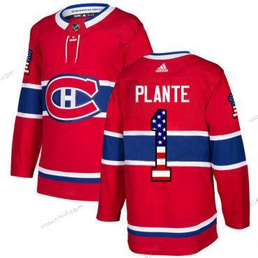 Adidas Montreal Canadiens #1 Jacques Plante Punainen Kotiottelu Aito USA Flag Ommeltu NHL Paita – Miesten