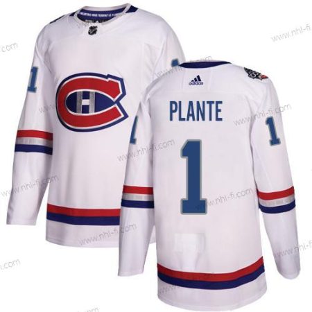 Adidas Montreal Canadiens #1 Jacques Plante Valkoinen Aito 1917-2017 100th Klassinen Ommeltu NHL Paita – Miesten