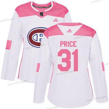 Adidas Montreal Canadiens #31 Carey Price Valkoinen Pinkki Aito Ommeltu NHL Paita – Naisten