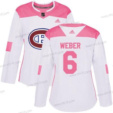 Adidas Montreal Canadiens #6 Shea Weber Valkoinen Pinkki Aito Ommeltu NHL Paita – Naisten