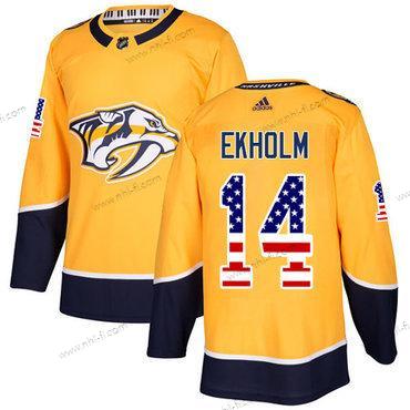 Adidas Nashville Predators #14 Mattias Ekholm Keltainen Kotiottelu Aito USA Flag Ommeltu NHL Paita – Miesten