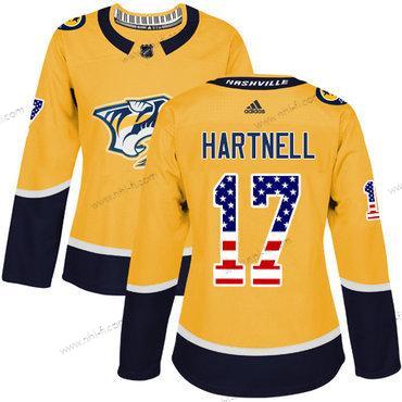 Adidas Nashville Predators #17 Scott Hartnell Keltainen Kotiottelu Aito USA Flag Ommeltu NHL Paita – Naisten