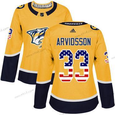 Adidas Nashville Predators #33 Viktor Arvidsson Keltainen Kotiottelu Aito USA Flag Ommeltu NHL Paita – Naisten