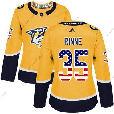 Adidas Nashville Predators #35 Pekka Rinne Keltainen Kotiottelu Aito USA Flag Ommeltu NHL Paita – Naisten