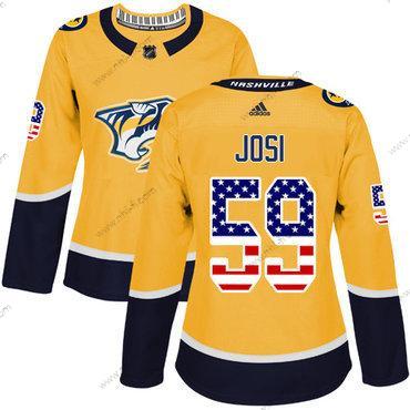 Adidas Nashville Predators #59 Roman Josi Keltainen Kotiottelu Aito USA Flag Ommeltu NHL Paita – Naisten