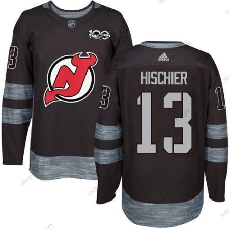 Adidas New Jersey Devils #13 Nico Hischier Musta 1917-2017 100th Vuosipäivä Ommeltu NHL Paita – Miesten