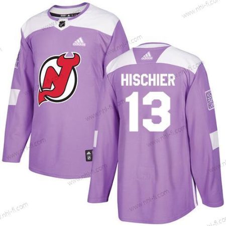 Adidas New Jersey Devils #13 Nico Hischier Violetti Aito Taistelee syöpää vastaan Ommeltu NHL Paita – Miesten