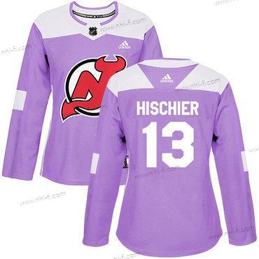 Adidas New Jersey Devils #13 Nico Hischier Violetti Aito Taistelee syöpää vastaan Ommeltu NHL Paita – Naisten