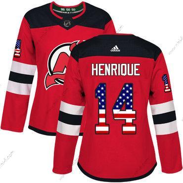 Adidas New Jersey Devils #14 Adam Henrique Punainen Kotiottelu Aito USA Flag Ommeltu NHL Paita – Naisten