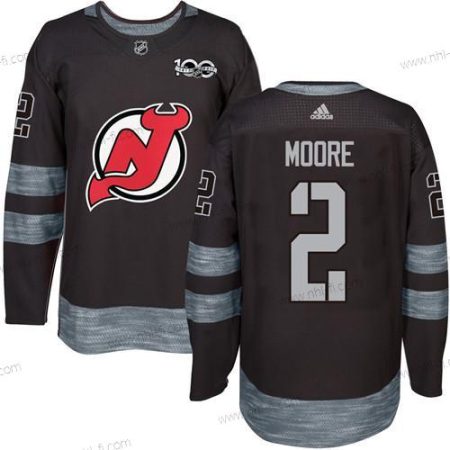 Adidas New Jersey Devils #2 John Moore Musta 1917-2017 100th Vuosipäivä Ommeltu NHL Paita – Miesten