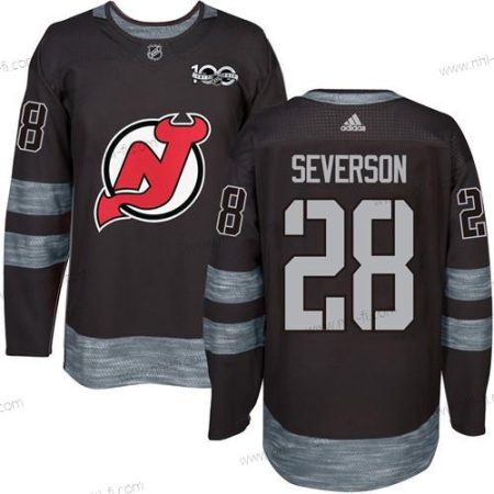 Adidas New Jersey Devils #28 Damon Severson Musta 1917-2017 100th Vuosipäivä Ommeltu NHL Paita – Miesten