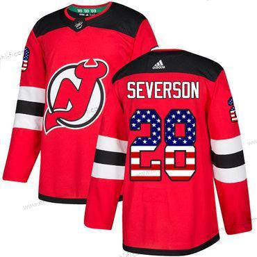 Adidas New Jersey Devils #28 Damon Severson Punainen Kotiottelu Aito USA Flag Ommeltu NHL Paita – Miesten