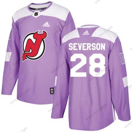 Adidas New Jersey Devils #28 Damon Severson Violetti Aito Taistelee syöpää vastaan Ommeltu NHL Paita – Miesten