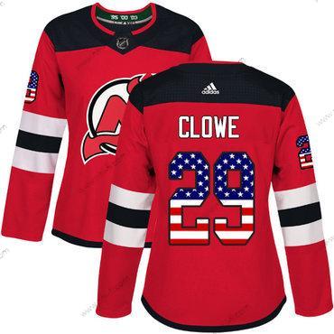 Adidas New Jersey Devils #29 Ryane Clowe Punainen Kotiottelu Aito USA Flag Ommeltu NHL Paita – Naisten