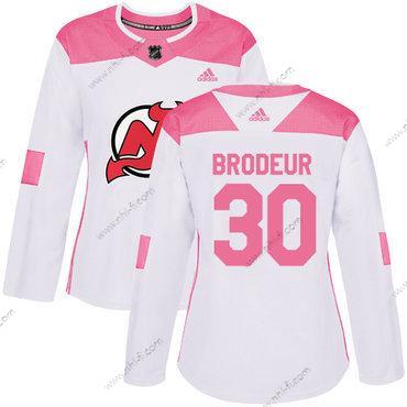 Adidas New Jersey Devils #30 Martin Brodeur Valkoinen Pinkki Aito Ommeltu NHL Paita – Naisten