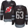 Adidas New Jersey Devils #63 Jesper Bratt Musta 1917-2017 100th Vuosipäivä Ommeltu NHL Paita – Miesten