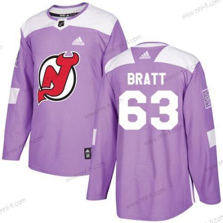 Adidas New Jersey Devils #63 Jesper Bratt Violetti Aito Taistelee syöpää vastaan Ommeltu NHL Paita – Miesten