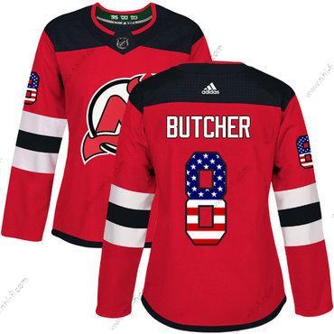 Adidas New Jersey Devils #8 Will Butcher Punainen Kotiottelu Aito USA Flag Ommeltu NHL Paita – Naisten