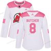 Adidas New Jersey Devils #8 Will Butcher Valkoinen Pinkki Aito Ommeltu NHL Paita – Naisten