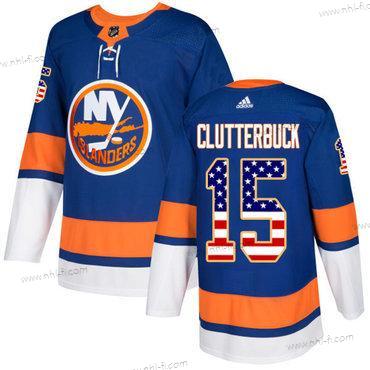 Adidas New York Islanders #15 Cal Clutterbuck Royal Sininen Kotiottelu Aito USA Flag Ommeltu NHL Paita – Miesten