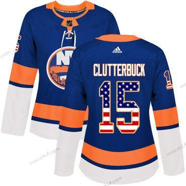 Adidas New York Islanders #15 Cal Clutterbuck Royal Sininen Kotiottelu Aito USA Flag Ommeltu NHL Paita – Naisten