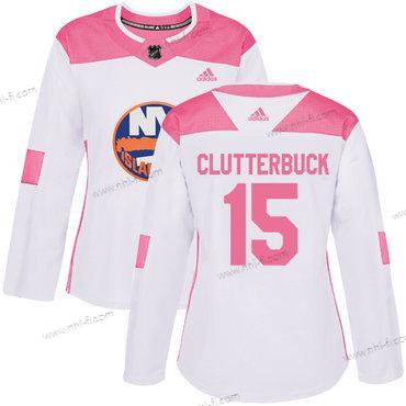 Adidas New York Islanders #15 Cal Clutterbuck Valkoinen Pinkki Aito Ommeltu NHL Paita – Naisten