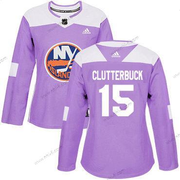 Adidas New York Islanders #15 Cal Clutterbuck Violetti Aito Taistelee syöpää vastaan Ommeltu NHL Paita – Naisten