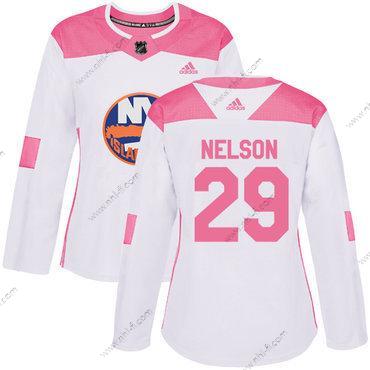 Adidas New York Islanders #29 Brock Nelson Valkoinen Pinkki Aito Ommeltu NHL Paita – Naisten