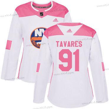 Adidas New York Islanders #91 John Tavares Valkoinen Pinkki Aito Ommeltu NHL Paita – Naisten