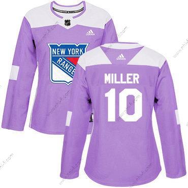 Adidas New York Rangers #10 J.T. Miller Violetti Aito Taistelee syöpää vastaan Ommeltu NHL Paita – Naisten