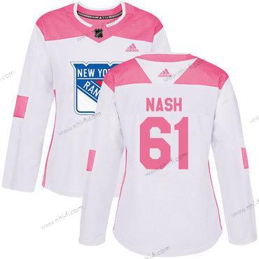 Adidas New York Rangers #61 Rick Nash Valkoinen Pinkki Aito Ommeltu NHL Paita – Naisten