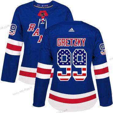 Adidas New York Rangers #99 Wayne Gretzky Royal Sininen Kotiottelu Aito USA Flag Ommeltu NHL Paita – Naisten