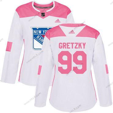 Adidas New York Rangers #99 Wayne Gretzky Valkoinen Pinkki Aito Ommeltu NHL Paita – Naisten