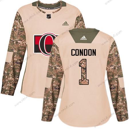 Adidas Ottawa Senators #1 Mike Condon Maastokuvio Aito 2017 Veterans Day Ommeltu NHL Paita – Naisten