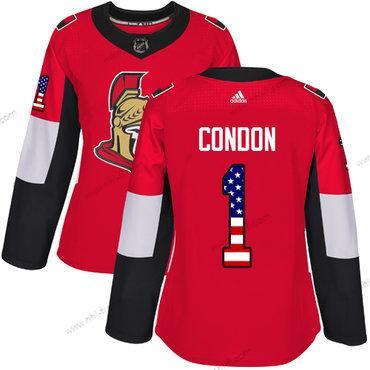 Adidas Ottawa Senators #1 Mike Condon Punainen Kotiottelu Aito USA Flag Ommeltu NHL Paita – Naisten