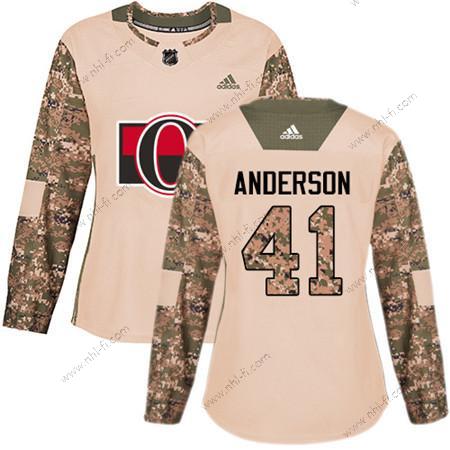 Adidas Ottawa Senators #41 Craig Anderson Maastokuvio Aito 2017 Veterans Day Ommeltu NHL Paita – Naisten