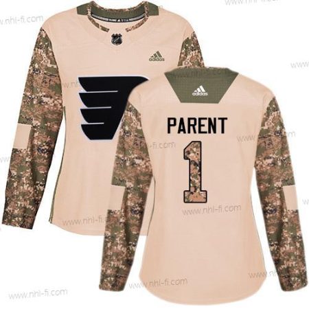 Adidas Philadelphia Flyers #1 Bernie Parent Maastokuvio Aito 2017 Veterans Day Ommeltu NHL Paita – Naisten