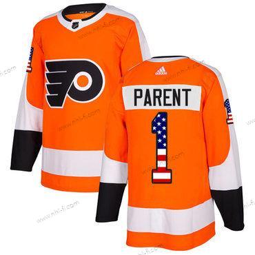 Adidas Philadelphia Flyers #1 Bernie Parent Oranssi Kotiottelu Aito USA Flag Ommeltu NHL Paita – Miesten