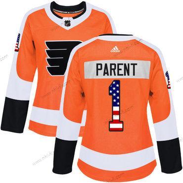 Adidas Philadelphia Flyers #1 Bernie Parent Oranssi Kotiottelu Aito USA Flag Ommeltu NHL Paita – Naisten