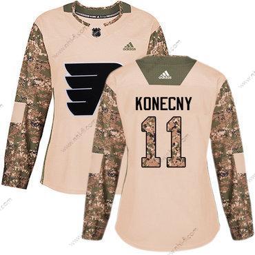 Adidas Philadelphia Flyers #11 Travis Konecny Maastokuvio Aito 2017 Veterans Day Ommeltu NHL Paita – Naisten