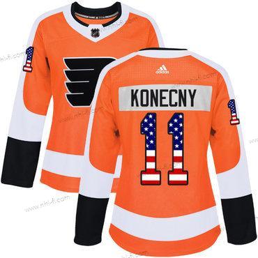 Adidas Philadelphia Flyers #11 Travis Konecny Oranssi Kotiottelu Aito USA Flag Ommeltu NHL Paita – Naisten