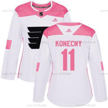 Adidas Philadelphia Flyers #11 Travis Konecny Valkoinen Pinkki Aito Ommeltu NHL Paita – Naisten