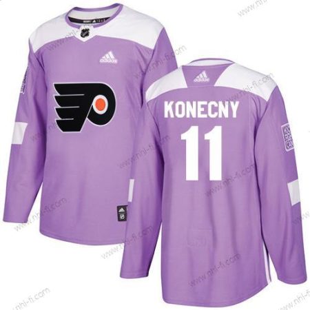 Adidas Philadelphia Flyers #11 Travis Konecny Violetti Aito Taistelee syöpää vastaan Ommeltu NHL Paita – Miesten